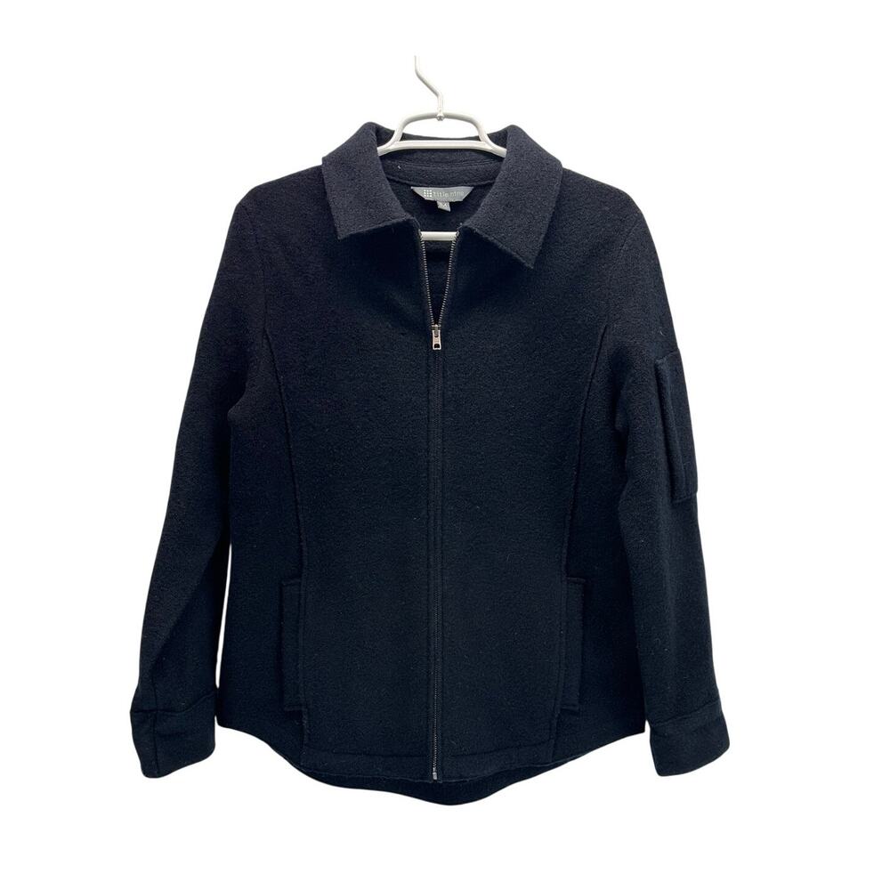 Title Nine Full Zip Collared Merino Wool Jacket Black Med